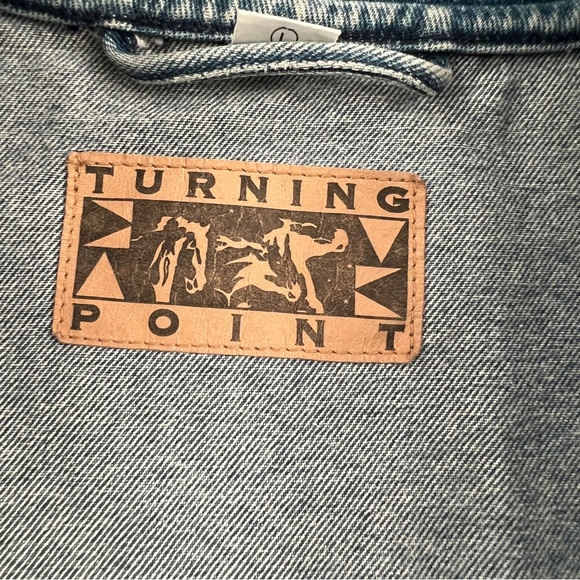 TURNING POINT 76 RACING GASOLINE VINTAGE Denim Jacket CREAM Sleeves SIZE LARGE - Picture 3 of 13
